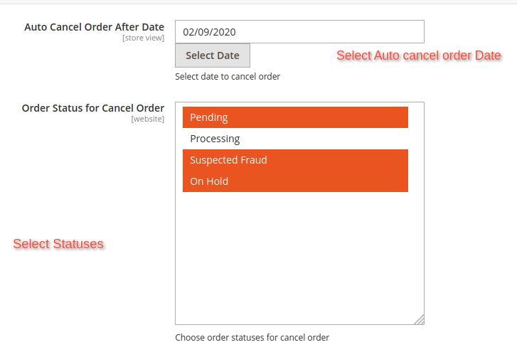 Select auto cancel order date