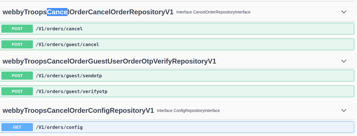 Show cancel order api listing